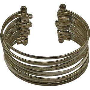 Hammered Gold-Tone Cuff Bracelet Adjustable Spiral Design